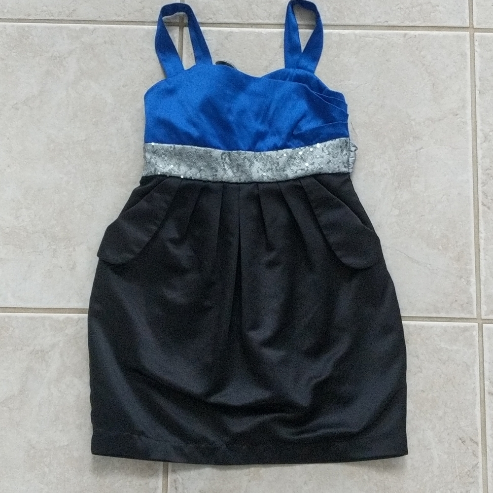 Girls size 8 royal blue black silver formal dress